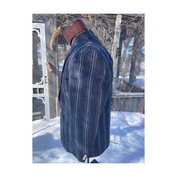 Vintage 90s Roger Laurent L'Homme Chic Chambray Denim Striped Blazer Sportcoat - Picture 2 of 11